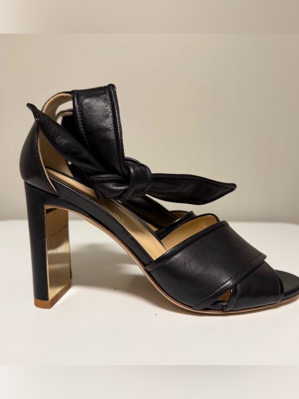 MARION PARKE Black Leather Knot Ankle-Strap Heels | NEW | SIZE 38